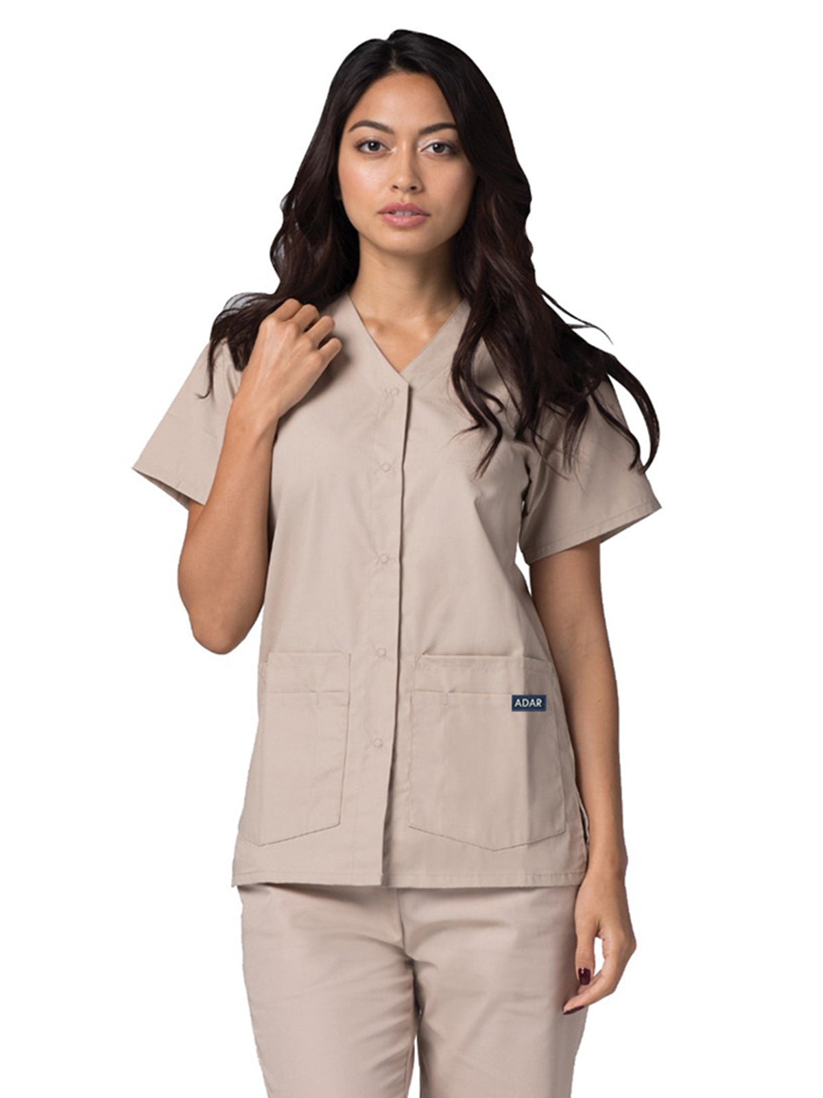 Adar - Universal - Women's Double Pocket Snap Front Top