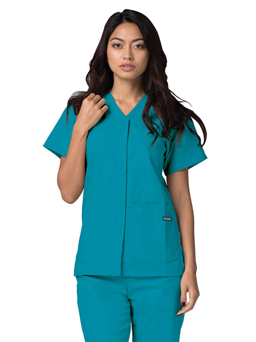 Adar - Universal - Women's Double Pocket Snap Front Top