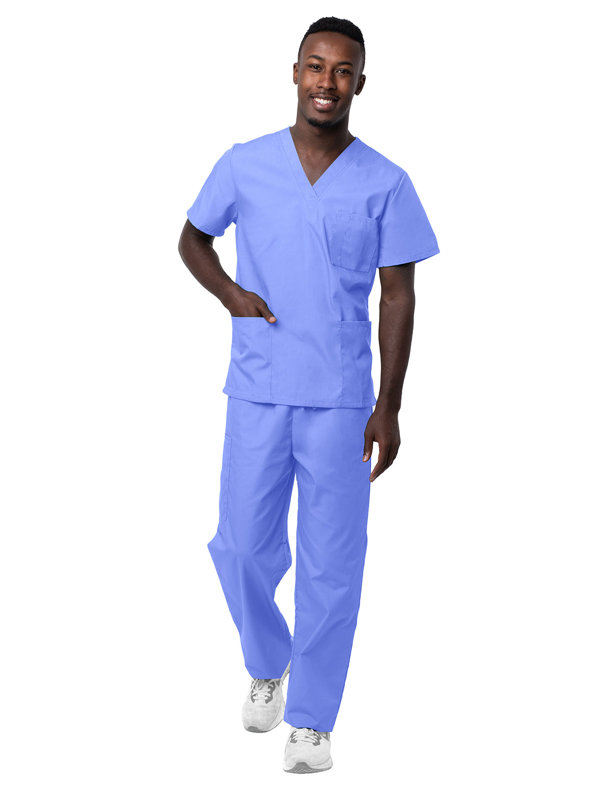 Adar - Sivvan - Unisex V-Neck Top Drawstring Pant Scrub Set