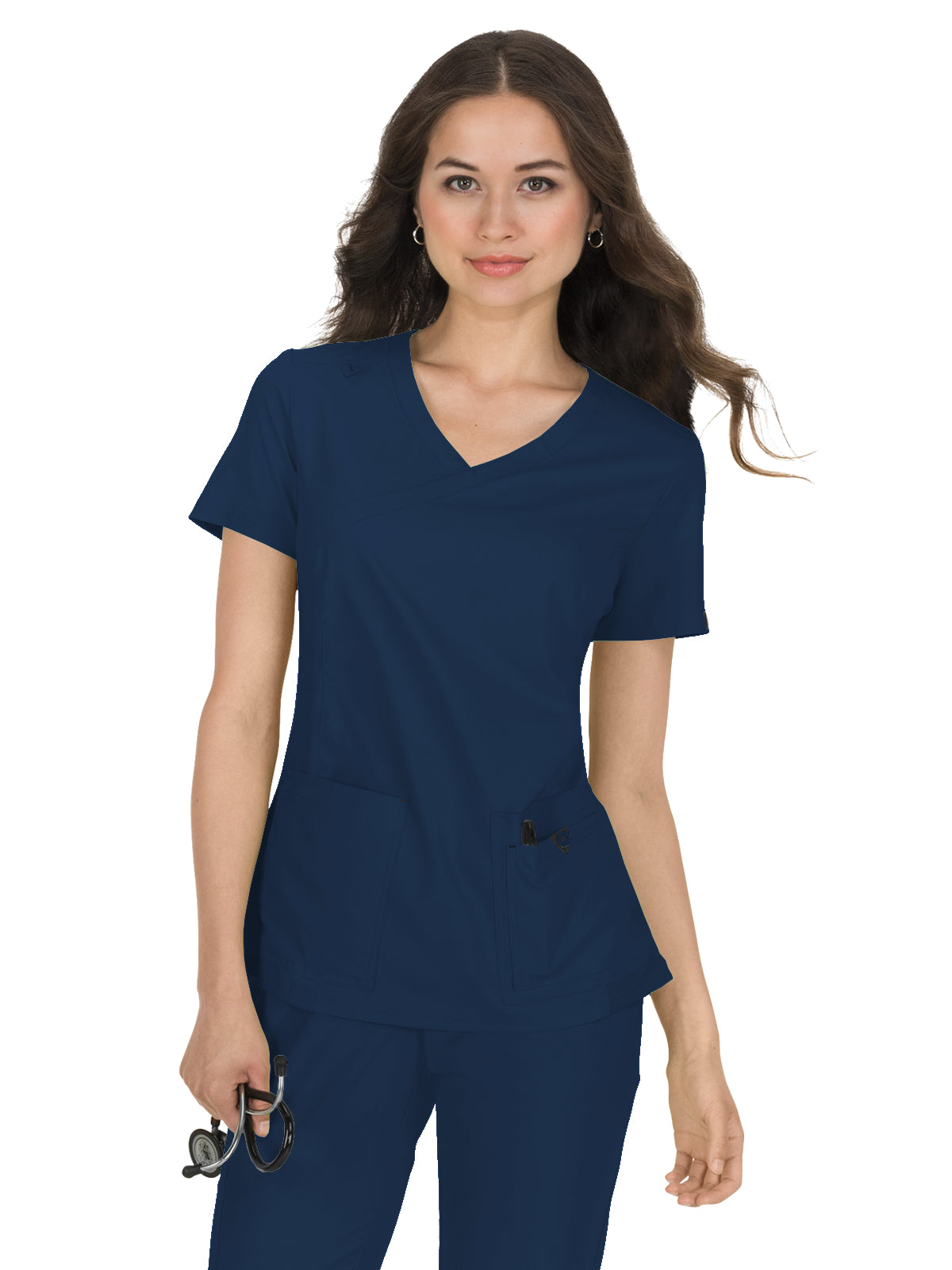 koi - Basics - Women's Four-Pocket Mock-Wrap Neck Katie Top