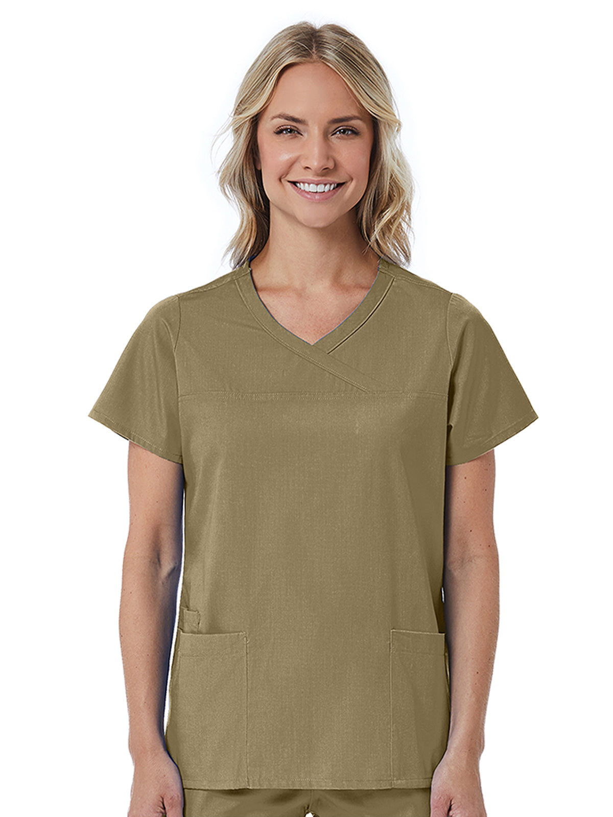 Maevn - Red Panda - Women's Three-Pocket Curved Mock Wrap Top