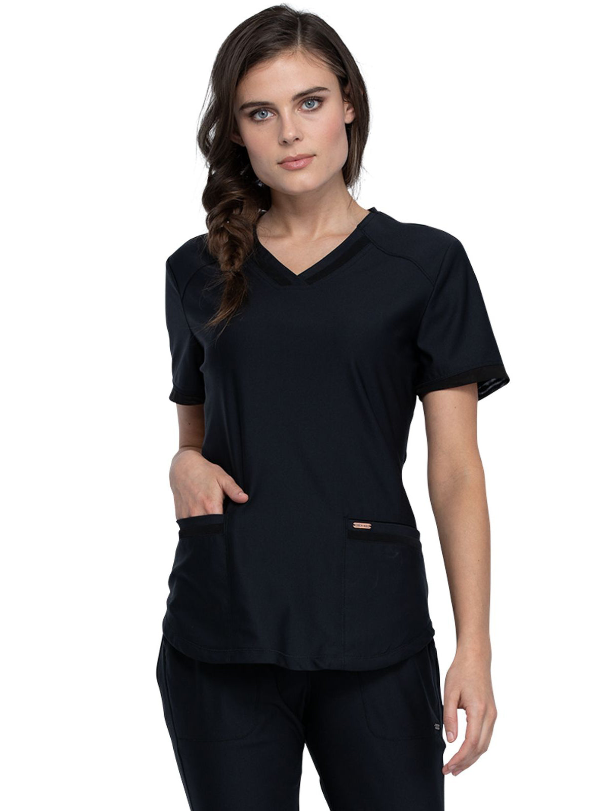 Cherokee - Form - Women's 2-Pocket Curved Hemline V-Neck Top