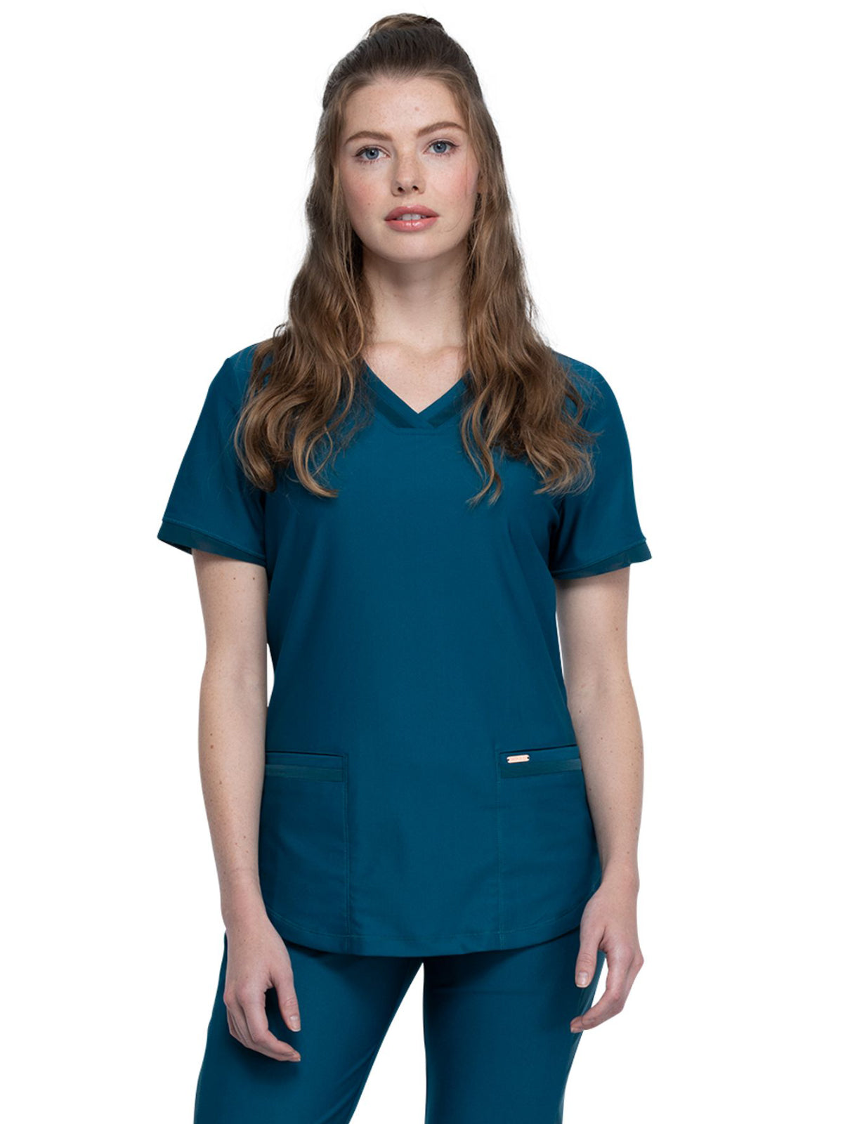 Cherokee - Form - Women's 2-Pocket Curved Hemline V-Neck Top