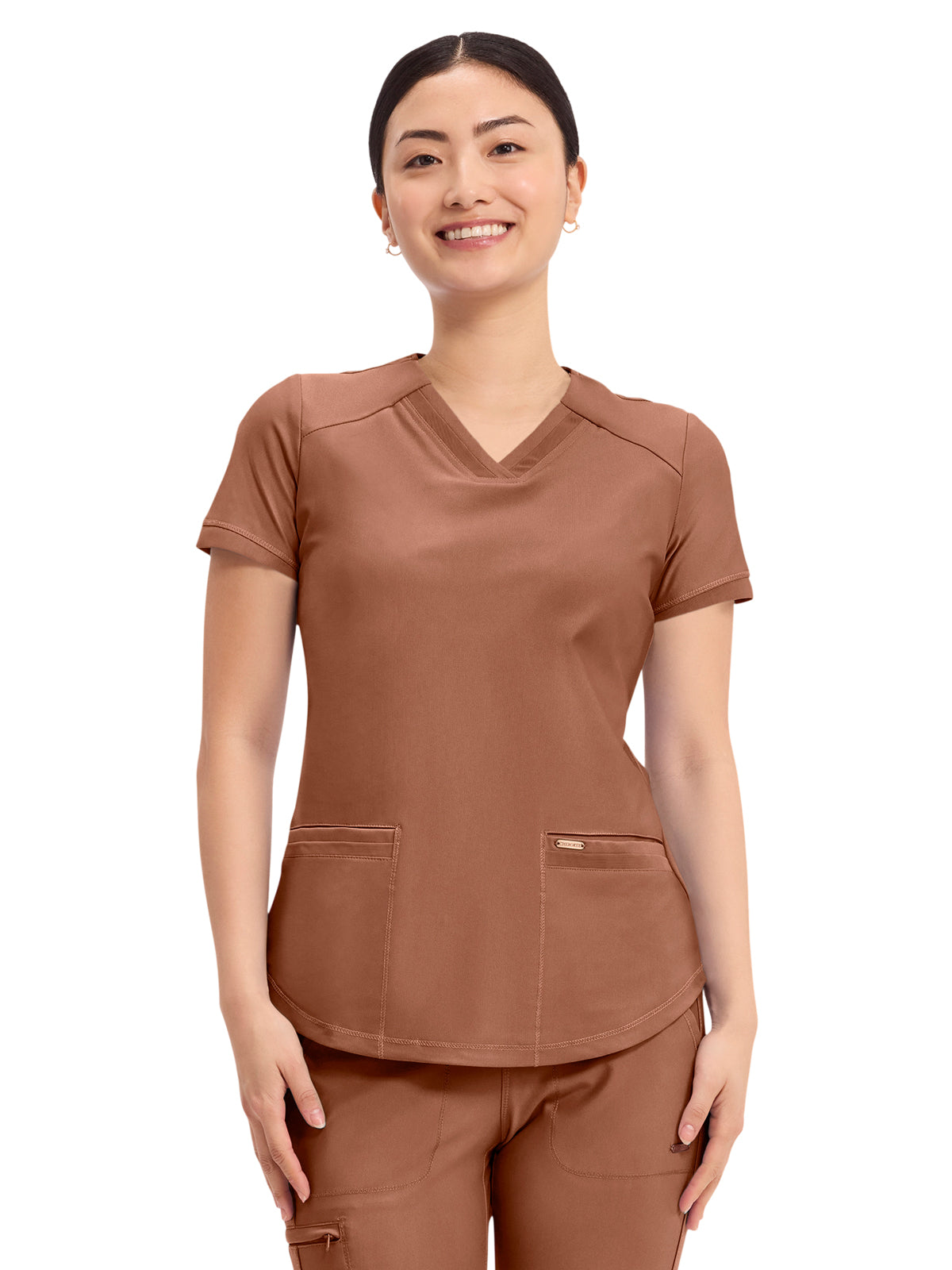 Cherokee - Form - Women's 2-Pocket Curved Hemline V-Neck Top