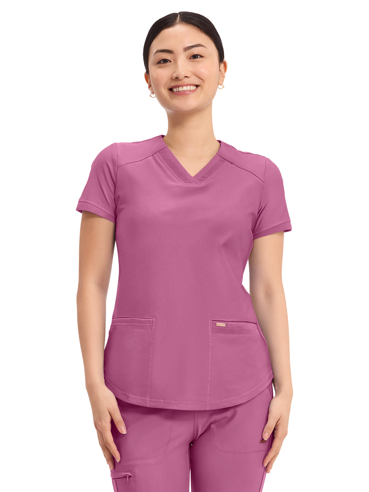 Cherokee - Form - Women's 2-Pocket Curved Hemline V-Neck Top