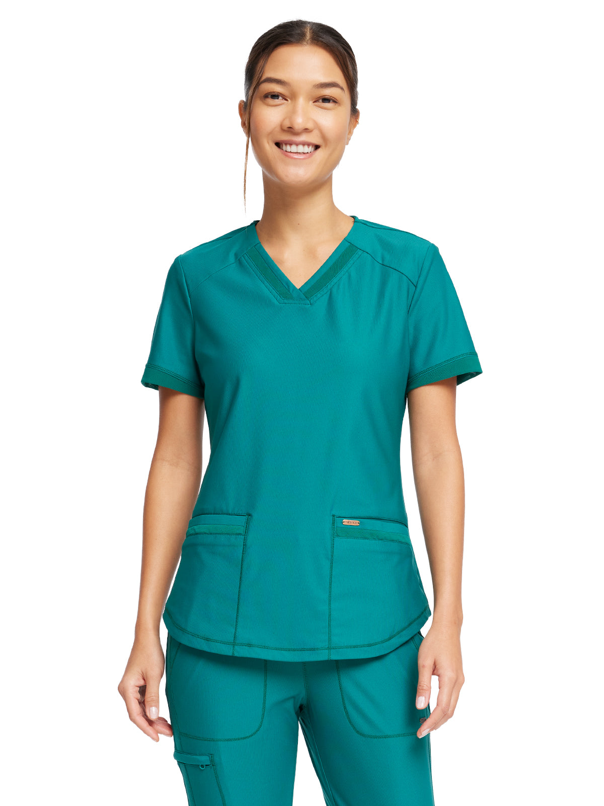 Cherokee - Form - Women's 2-Pocket Curved Hemline V-Neck Top