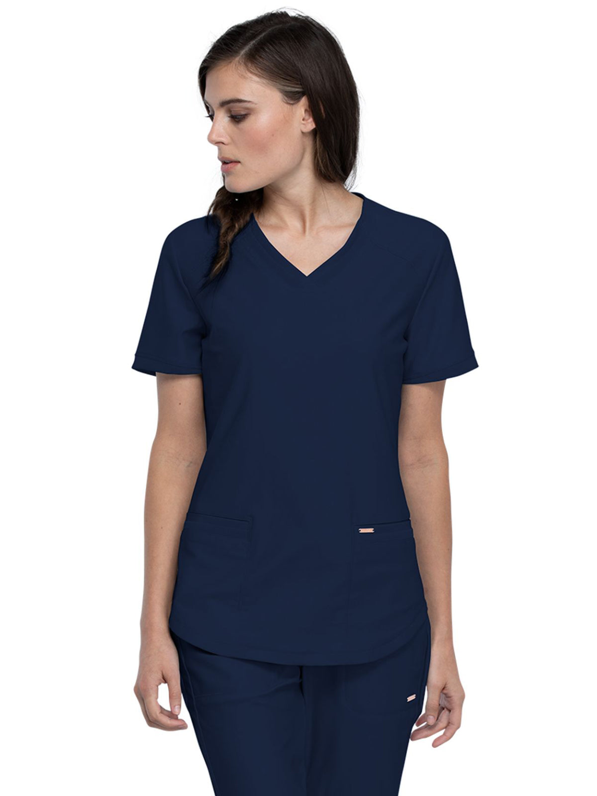 Cherokee - Form - Women's 2-Pocket Curved Hemline V-Neck Top