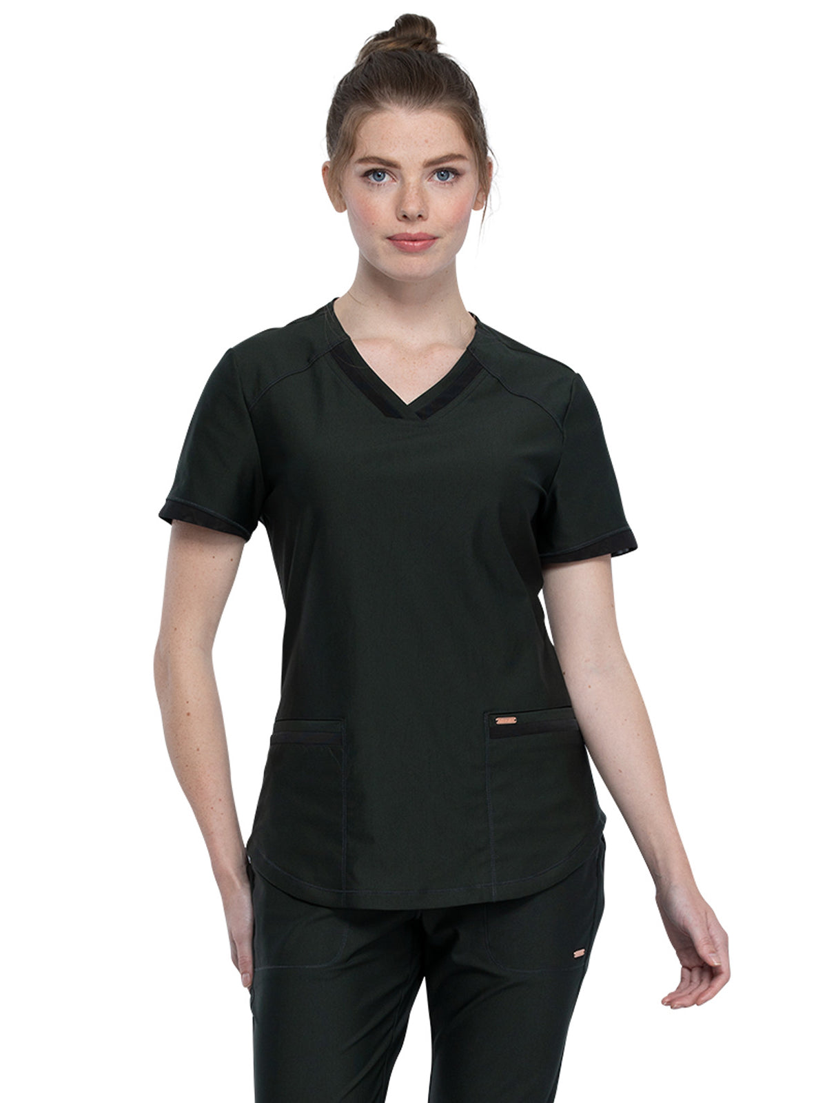 Cherokee - Form - Women's 2-Pocket Curved Hemline V-Neck Top