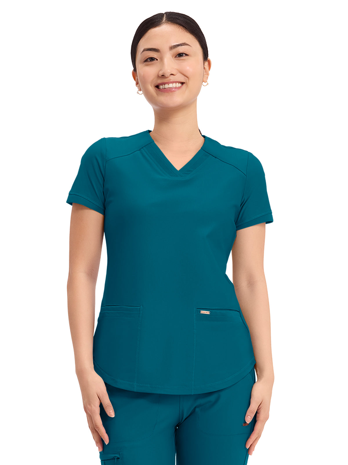 Cherokee - Form - Women's 2-Pocket Curved Hemline V-Neck Top