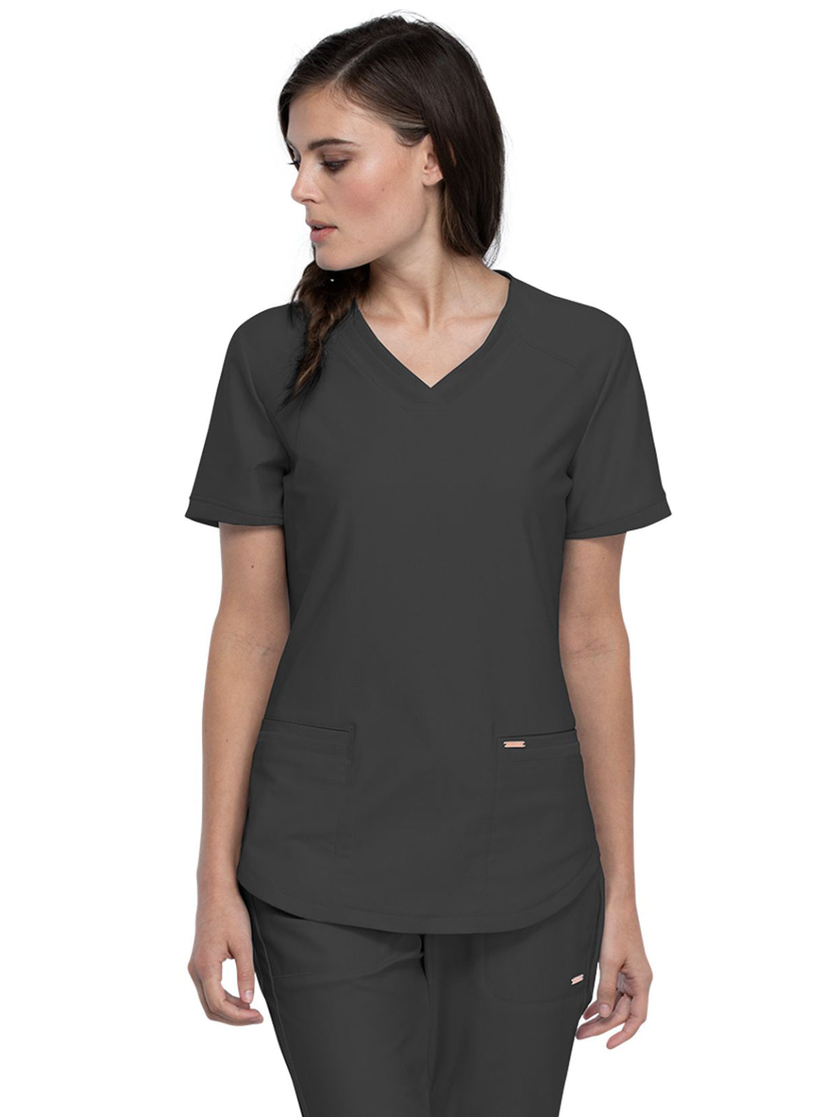 Cherokee - Form - Women's 2-Pocket Curved Hemline V-Neck Top