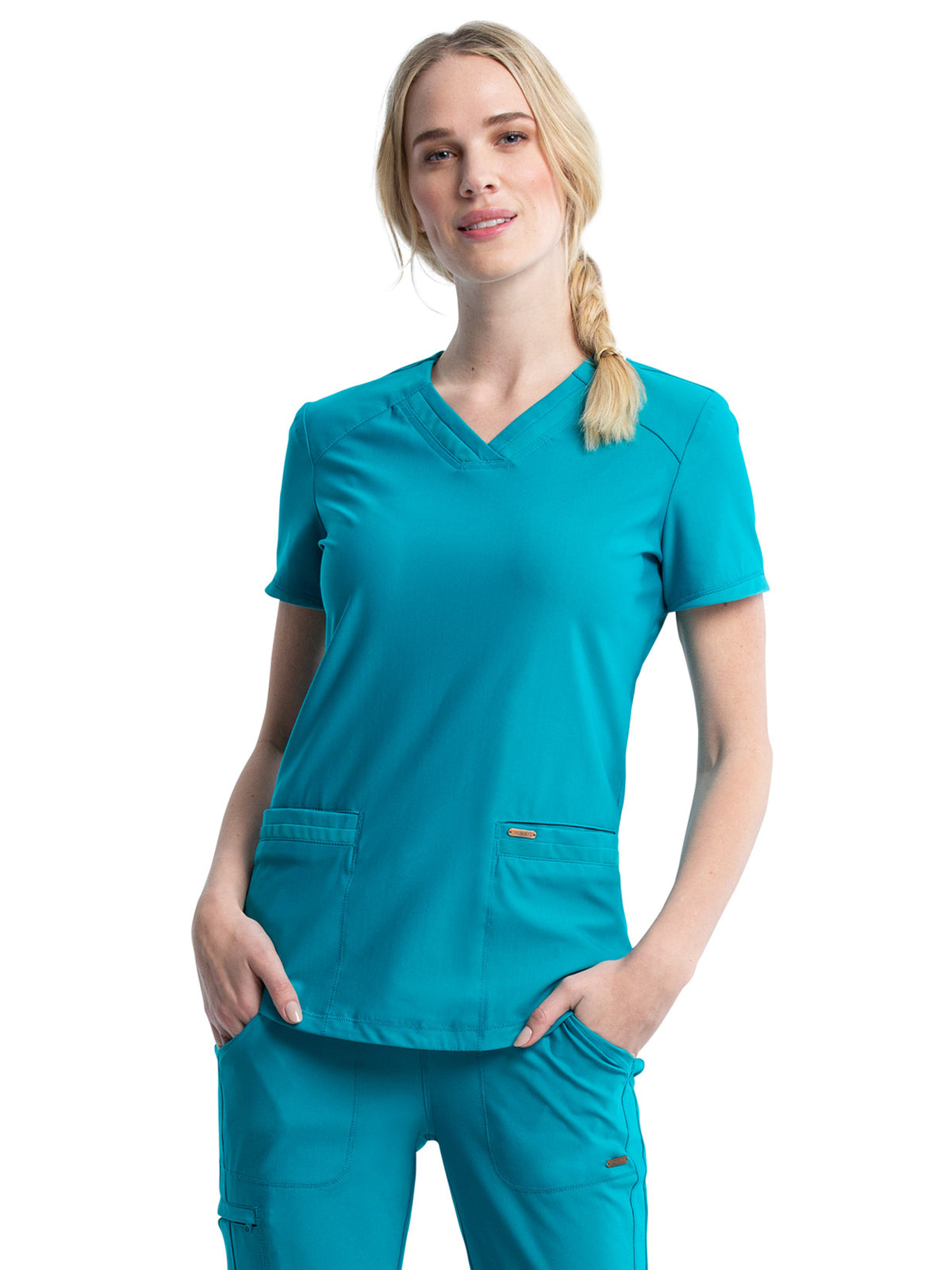 Cherokee - Form - Women's 2-Pocket Curved Hemline V-Neck Top