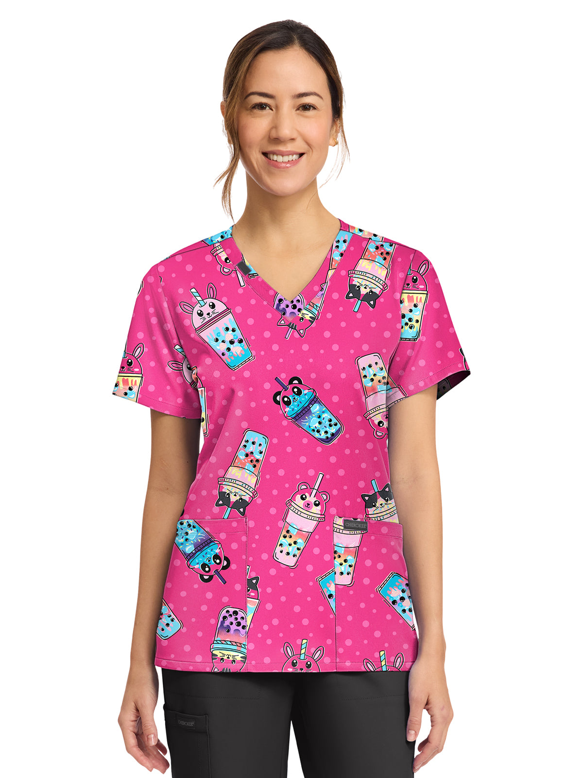 Cherokee - Genuine - Women's 2-Pocket Print V-Neck Scrub Top