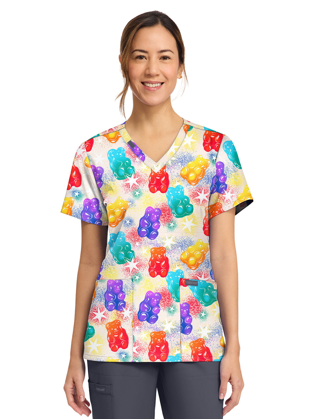 Cherokee - Genuine - Women's 2-Pocket Print V-Neck Scrub Top