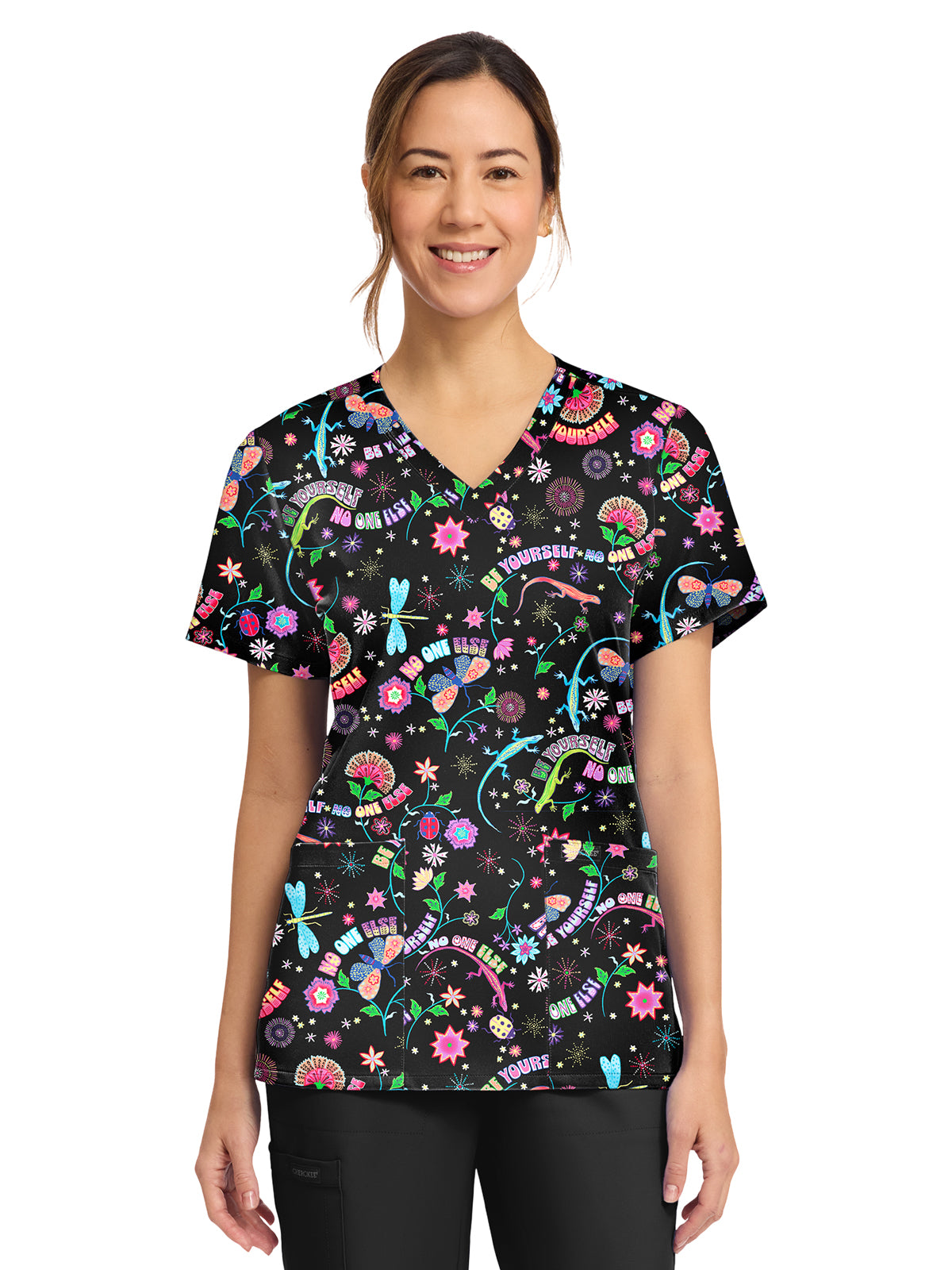 Cherokee - Genuine - Women's 2-Pocket Print V-Neck Scrub Top