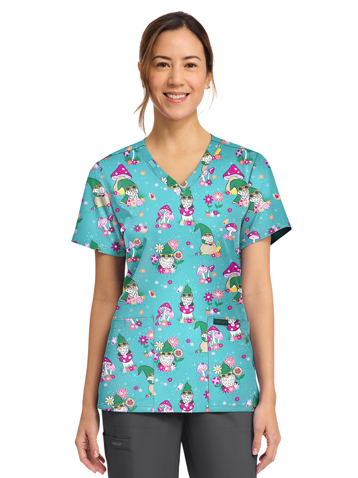 Cherokee - Genuine - Women's 2-Pocket Print V-Neck Scrub Top