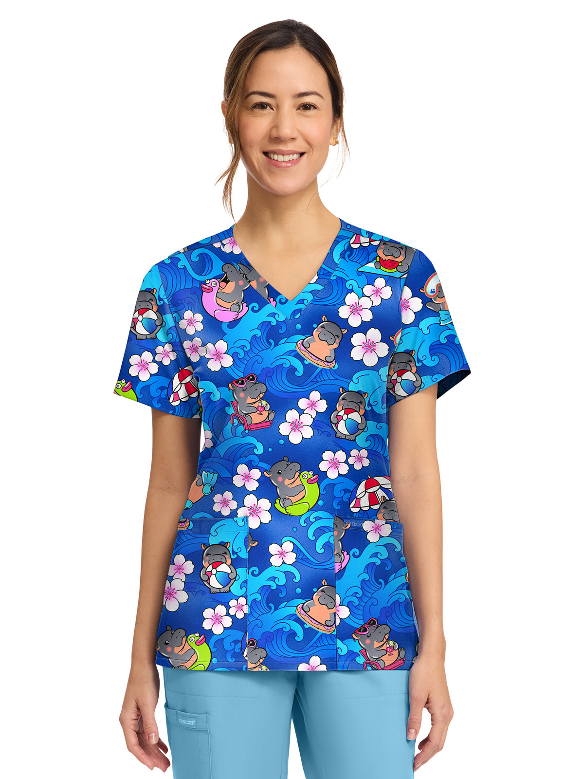 Cherokee - Genuine - Women's 2-Pocket Print V-Neck Scrub Top