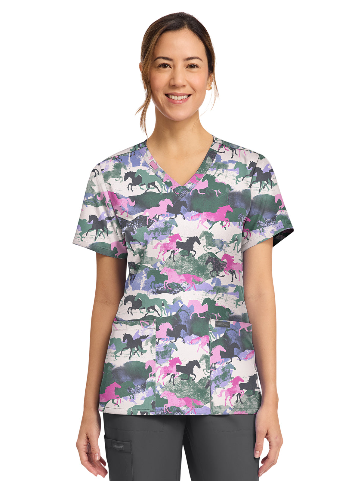 Cherokee - Genuine - Women's 2-Pocket Print V-Neck Scrub Top