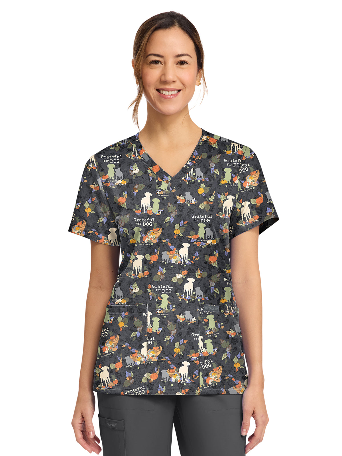 Cherokee - Genuine - Women's 2-Pocket Print V-Neck Scrub Top
