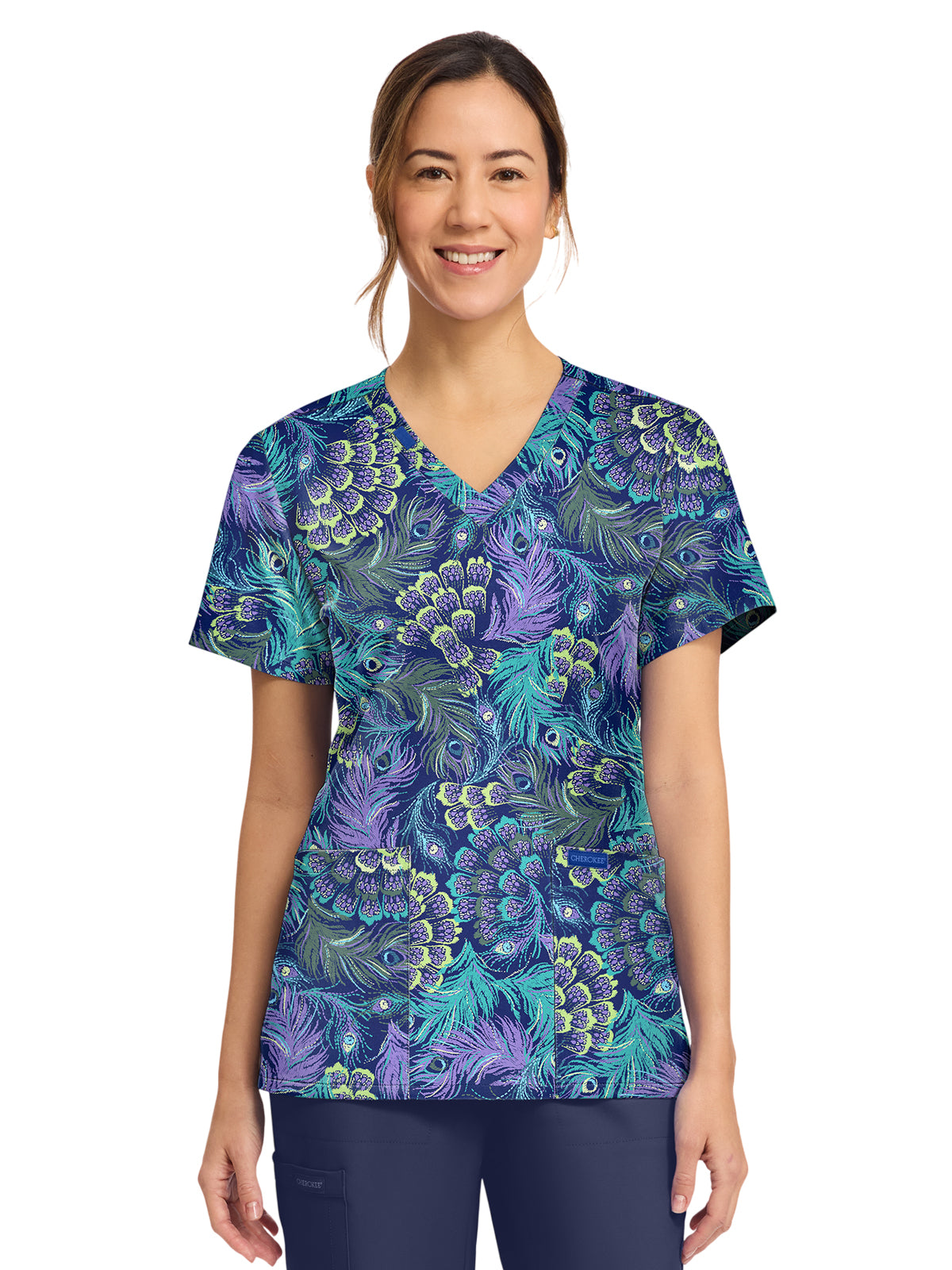 Cherokee - Genuine - Women's 2-Pocket Print V-Neck Scrub Top