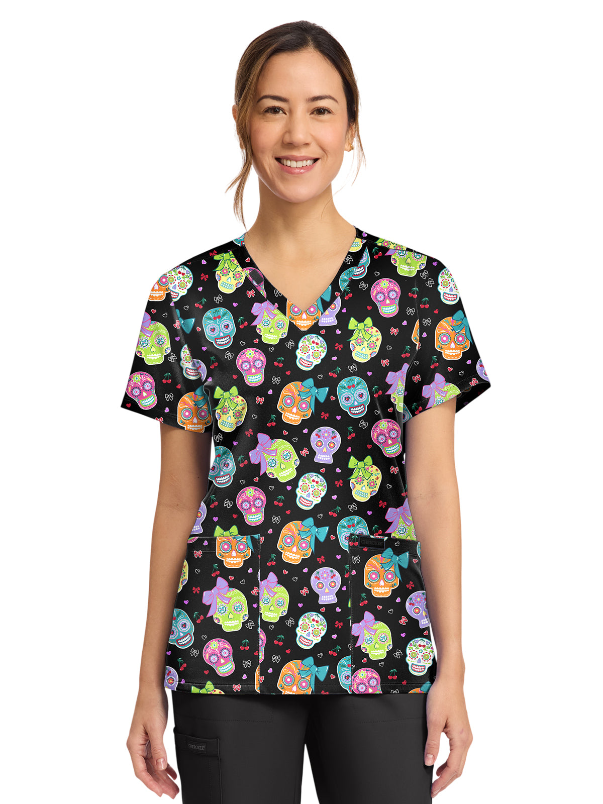 Cherokee - Genuine - Women's 2-Pocket Print V-Neck Scrub Top