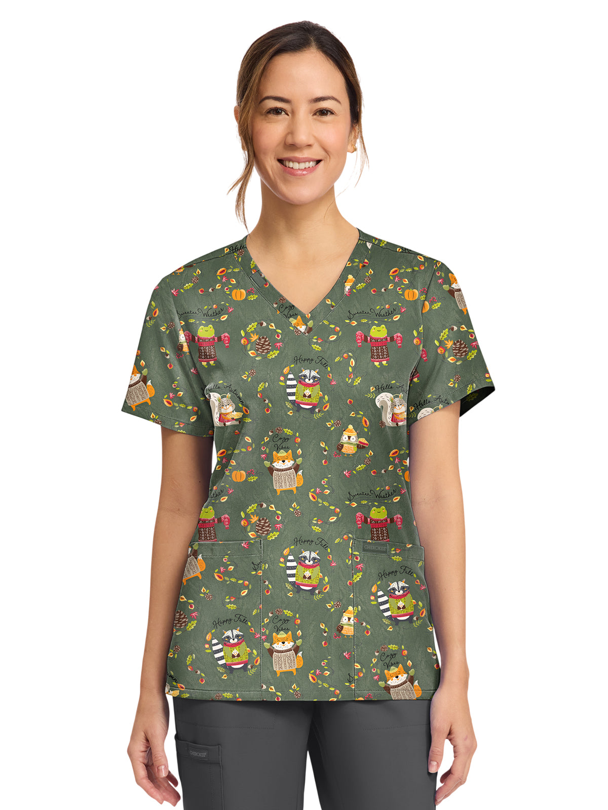 Cherokee - Genuine - Women's 2-Pocket Print V-Neck Scrub Top