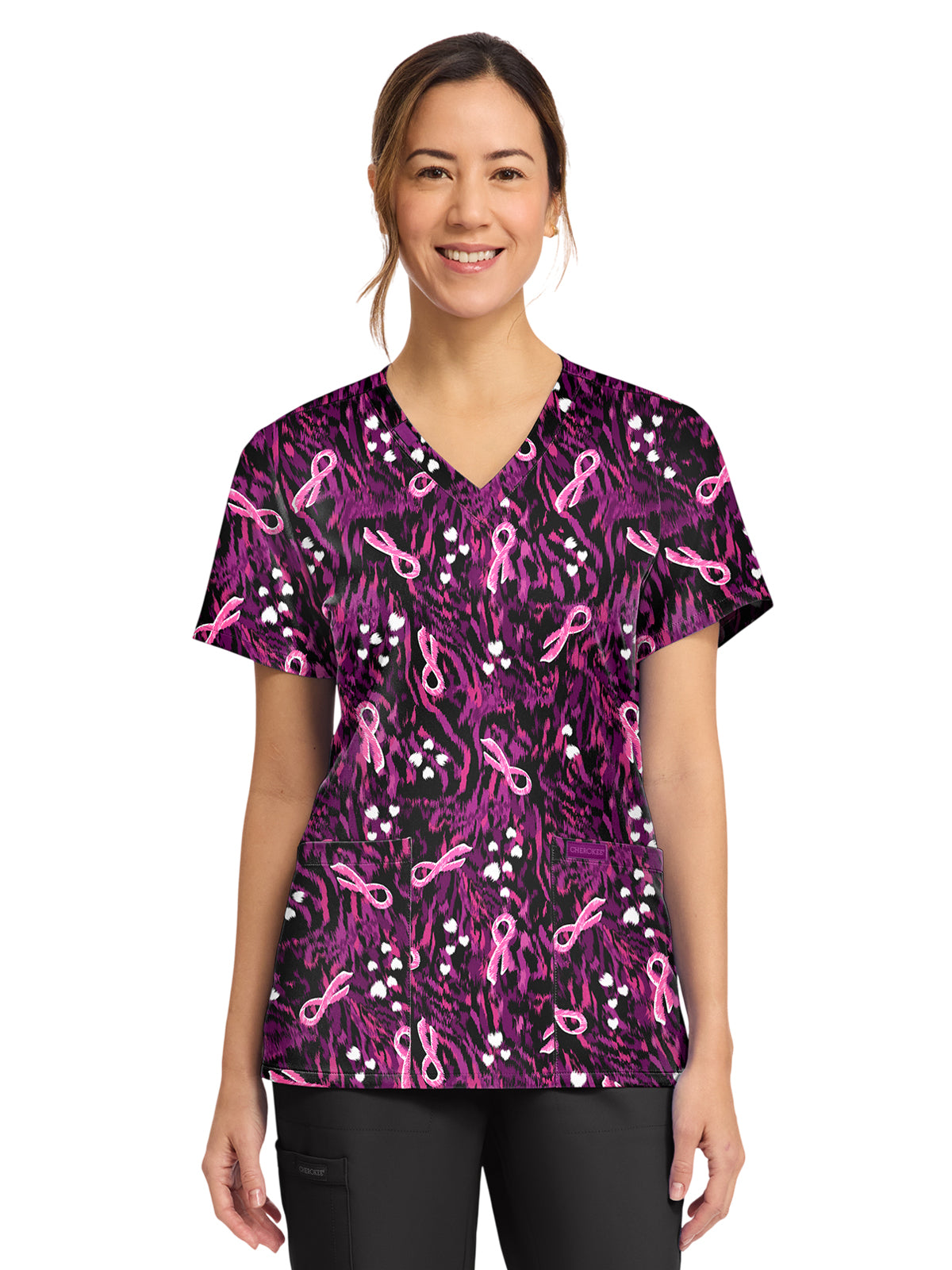 Cherokee - Genuine - Women's 2-Pocket Print V-Neck Scrub Top