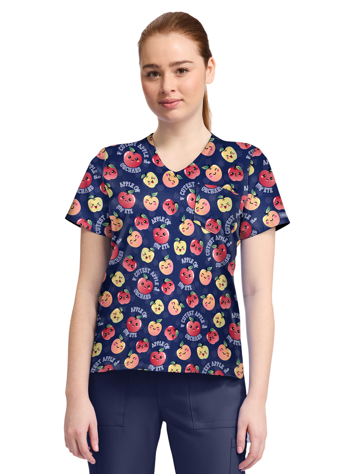 Cherokee - Genuine - Women's 1-Pocket Print High-Low V-Neck Scrub Top
