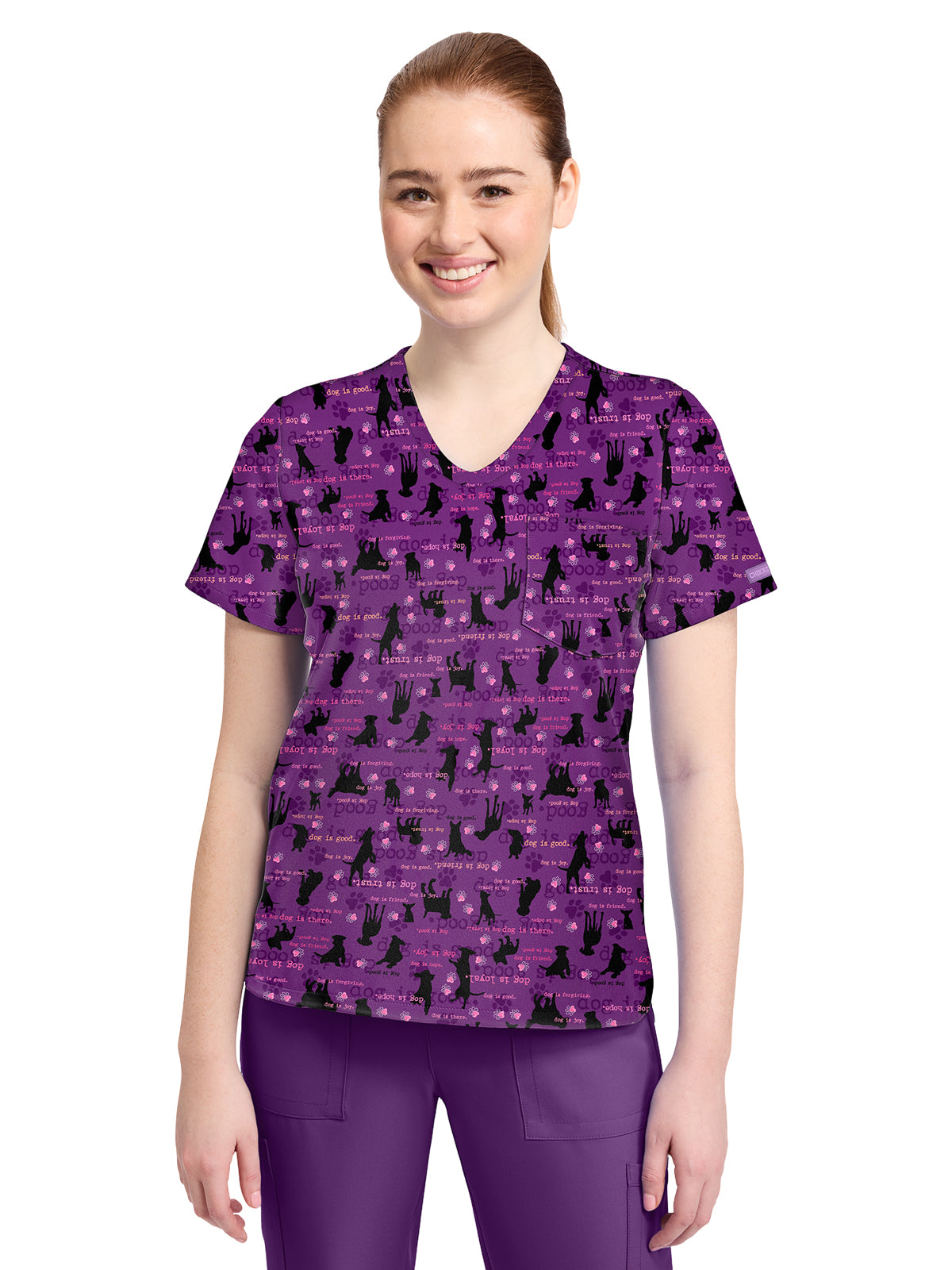 Cherokee - Genuine - Women's 1-Pocket Print High-Low V-Neck Scrub Top