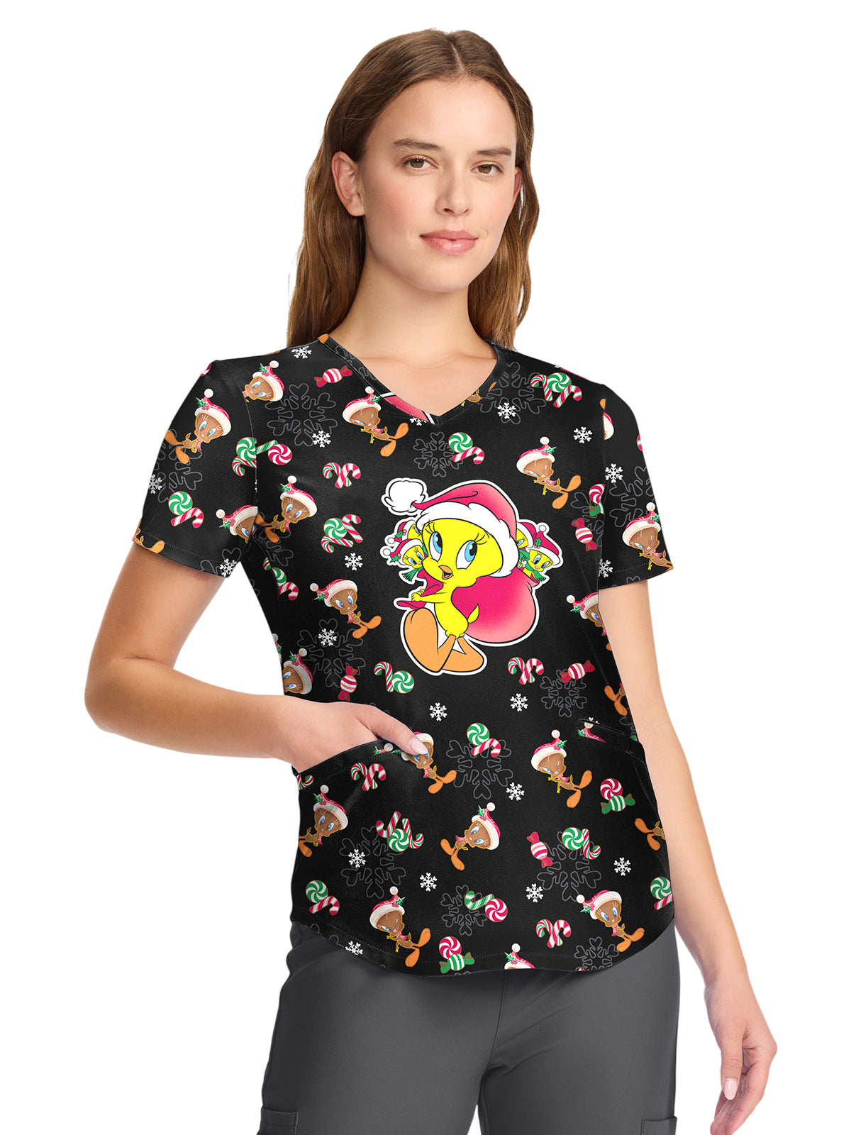 Cherokee - Tooniforms - Women's V-Neck Print Top